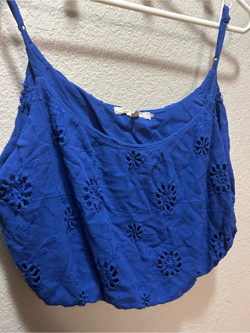 Rewind Royal Blue Embroidered Spaghetti Strap Crop Top